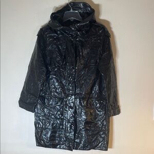 NEW! Zara Trf Boho Shimmer Vegan Leather Hooded Long Jacket. S/M.